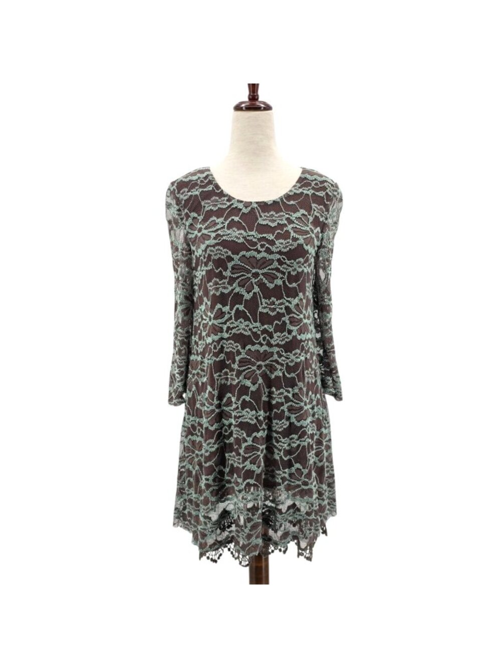 Young Essence Womens Small Dress Mesh Lace Floral Green Brown Mini Shift Y2K